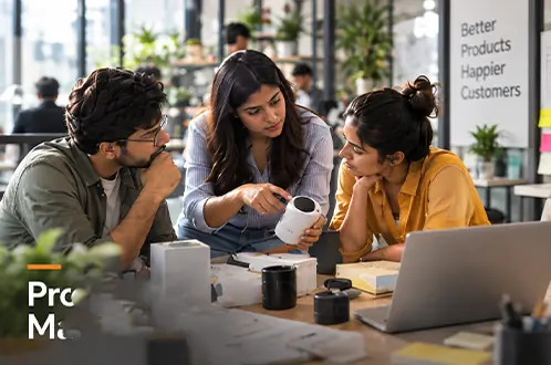 Product management team reviewing prototypes